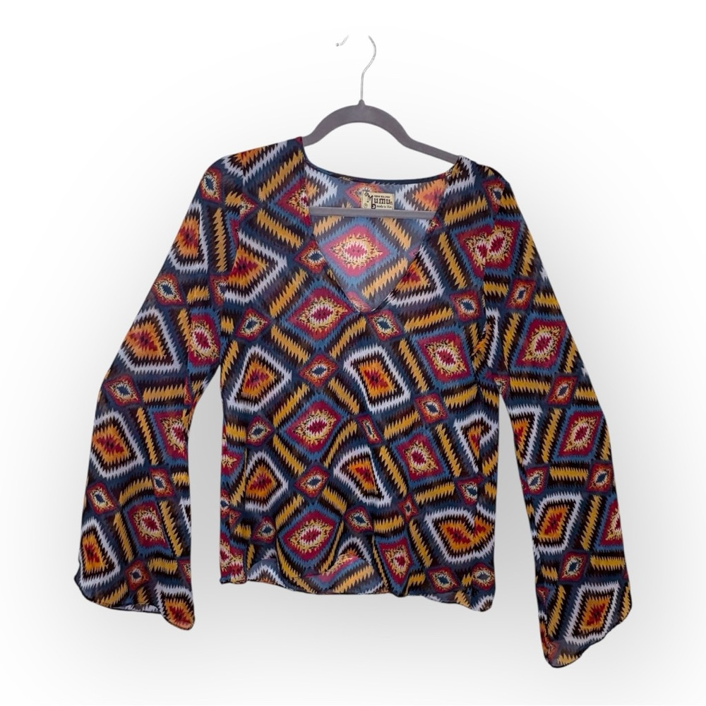 Show Me Your Mumu Boho Geometric Aztec Print Bell Sleeve Hippie Festival Medium